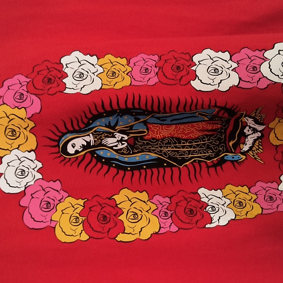 Virgin De Guadalupe Mother Mary Graphic Red Crop Tee Chola Sz XL Women - Picture 8 of 10